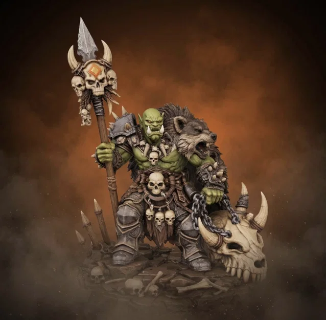 Bloodbound Realms – Orc – Beastmaster (Miniature STL Dark Fantasy In 3D) - Image 1