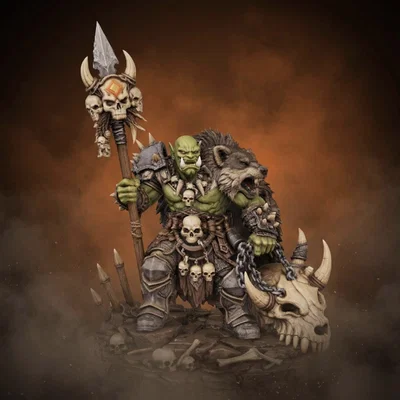 Bloodbound Realms – Orc – Beastmaster (Miniature STL Dark Fantasy In 3D)