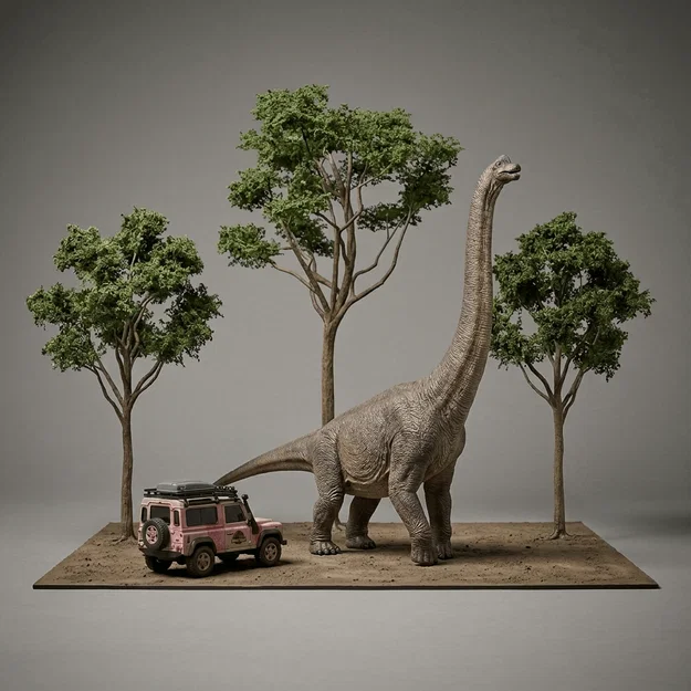Mô hình 3D Jurassic Park cảnh Brachiosaurus kinh điển năm 1990 - Image 1