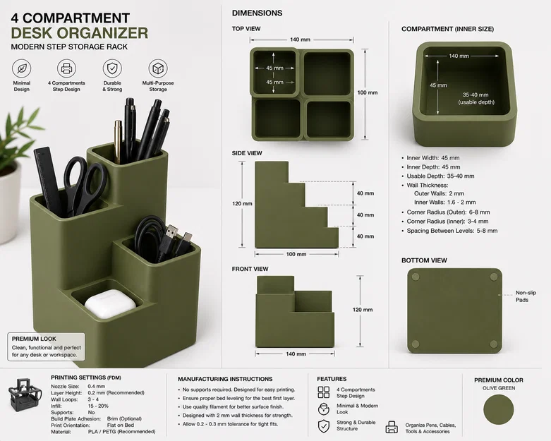 Organizer để bàn dạng module – Kệ lưu trữ 4 ngăn (STL) - Image 2