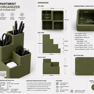 Organizer để bàn dạng module – Kệ lưu trữ 4 ngăn (STL)