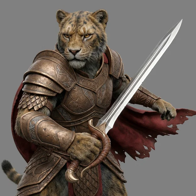 Mô hình 3D chiến binh mèo (Cat Warrior) phong cách cổ đại độc đáo - Image 1