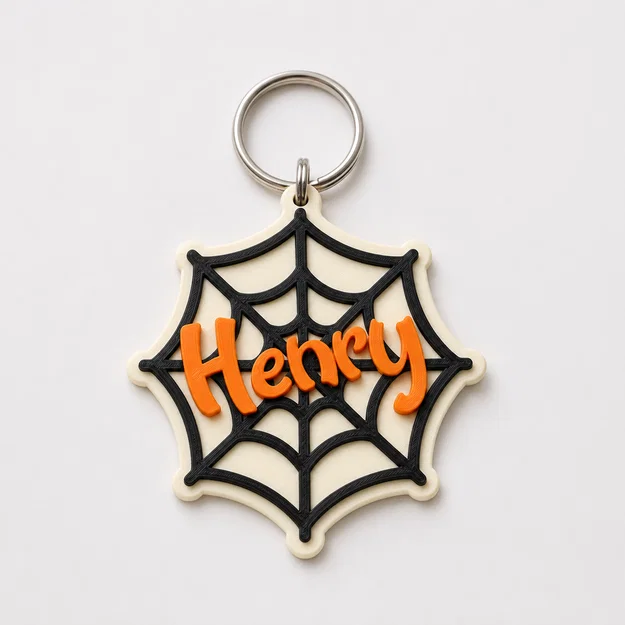Móc khóa bảng tên mạng nhện Halloween in 3D độc đáo - Image 1