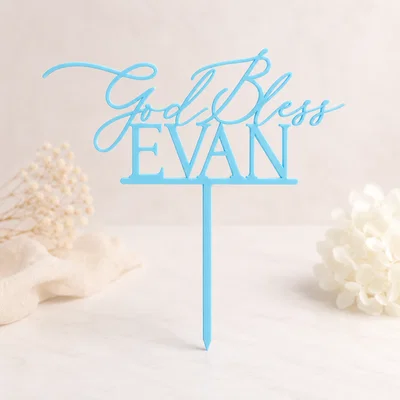 Mẫu phụ kiện cắm bánh kem God Bless Evan trang trí lễ rửa tội