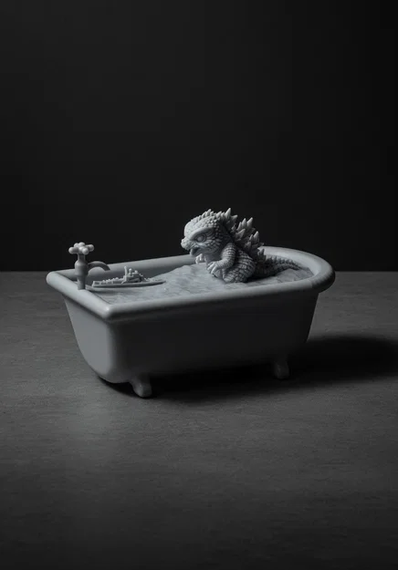 Mô hình Baby Godzilla đang tắm bồn siêu đáng yêu - In 3D cực chill - Image 1