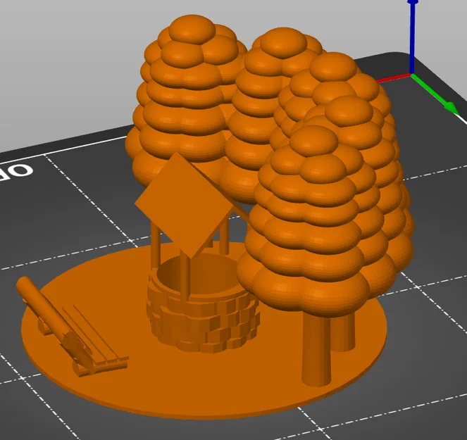 Mô hình giếng nước cổ điển kèm ghế và cây xanh cho in 3D - Image 2