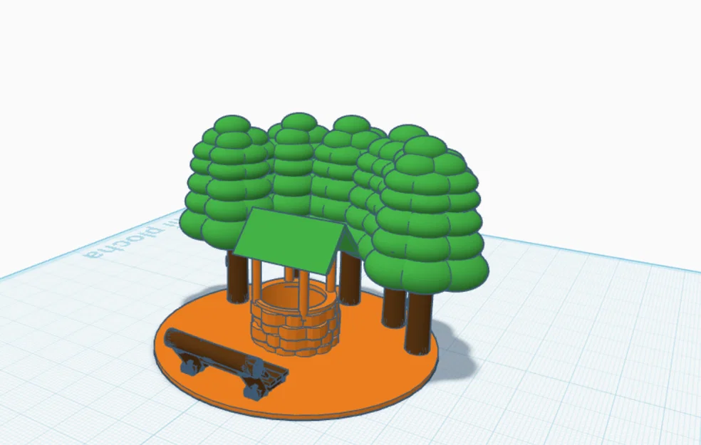 Mô hình giếng nước cổ điển kèm ghế và cây xanh cho in 3D - Image 3