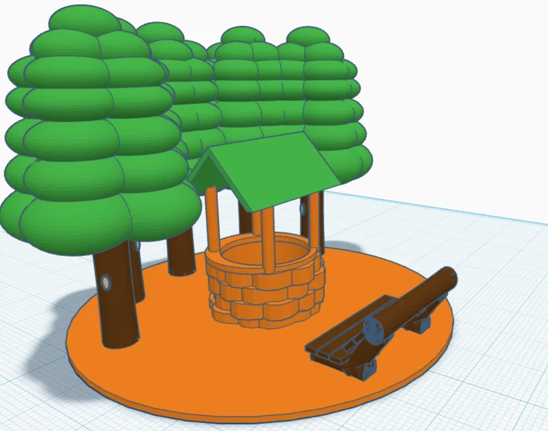 Mô hình giếng nước cổ điển kèm ghế và cây xanh cho in 3D - Image 4