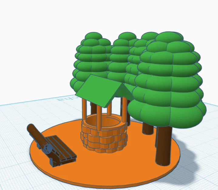 Mô hình giếng nước cổ điển kèm ghế và cây xanh cho in 3D - Image 5