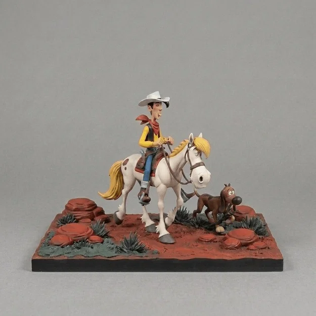 Mô hình 3D bộ ba Lucky Luke, Jolly Jumper và Rantanplan độc đáo - Image 1