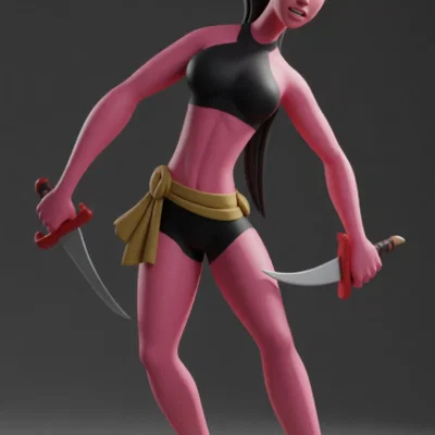 Mô hình 3D nữ Ninja chiến binh cầm đao cực chất