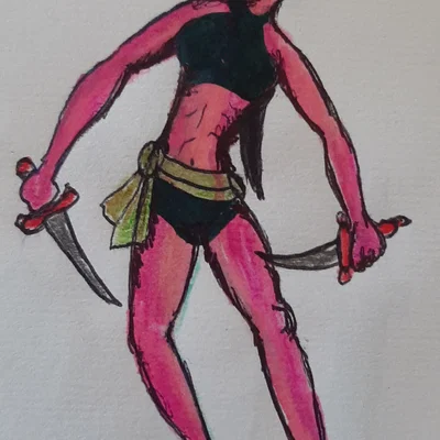 Mô hình 3D nữ Ninja chiến binh cầm đao cực chất