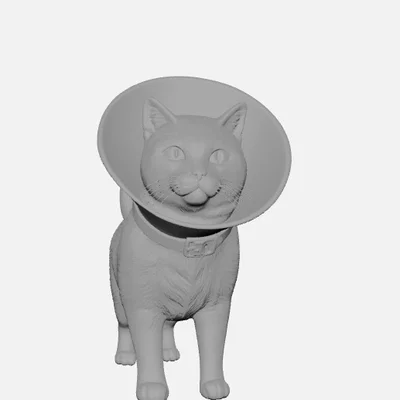 Mô hình 3D chú mèo đeo vòng chống liếm (Cat with a krug) cực dễ thương