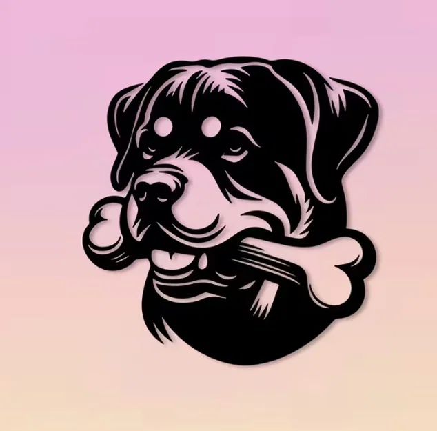 Mô hình treo tường Rottweiler ngậm xương in 3D nghệ thuật - Image 1