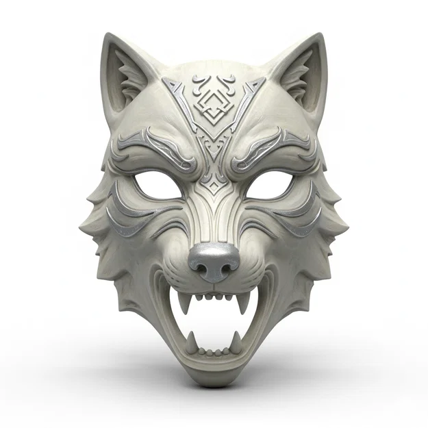 White Wolf Guardian – Mặt nạ cosplay đeo được (face/helmet costume) - Image 1