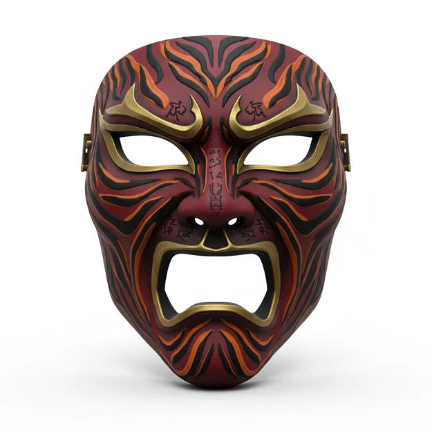 Crimson Tiger Warlord – Mặt nạ cosplay đeo được (helmet/face costume) - Image 1