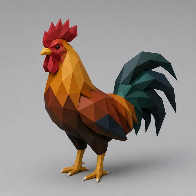 Mô hình chú gà trống Low Poly trang trí in 3D cực chất - Image 1