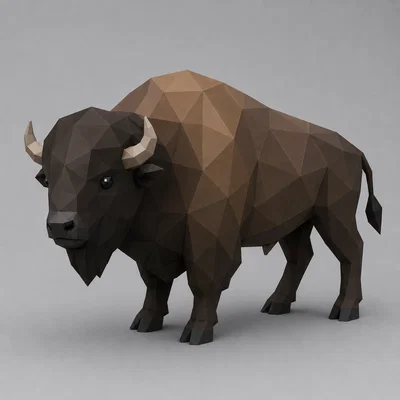 Mô hình con bò tót Low Poly trang trí bàn làm việc cực chất