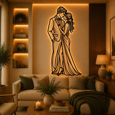 Tranh Treo Tường 2D Silhouette Cặp Đôi Lãng Mạn