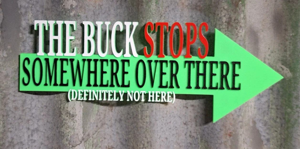 Mô hình bảng tên trang trí hài hước The Buck Stops 3D - Image 1