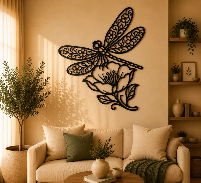 Tranh Treo Tường 2D Chuồn Chuồn Hoa Văn (Floral Dragonfly 2D Wall Art) - Image 1