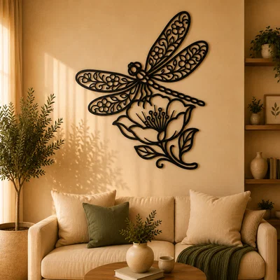 Tranh Treo Tường 2D Chuồn Chuồn Hoa Văn (Floral Dragonfly 2D Wall Art)