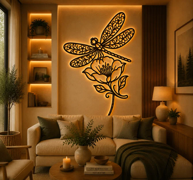Tranh Treo Tường 2D Chuồn Chuồn Hoa Văn (Floral Dragonfly 2D Wall Art) - Image 2