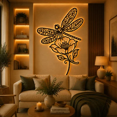 Tranh Treo Tường 2D Chuồn Chuồn Hoa Văn (Floral Dragonfly 2D Wall Art)