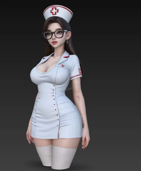 Mô hình nữ y tá xinh đẹp đeo kính 3D (Nurse Figurine) để in - Image 2