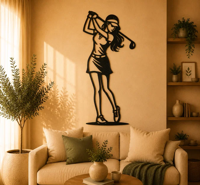 Silhouette Nữ Golfer 2D Treo Tường (Wall Art) - Image 1