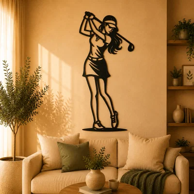 Silhouette Nữ Golfer 2D Treo Tường (Wall Art)