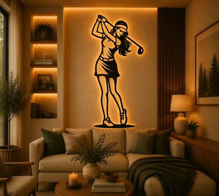 Silhouette Nữ Golfer 2D Treo Tường (Wall Art) - Image 2