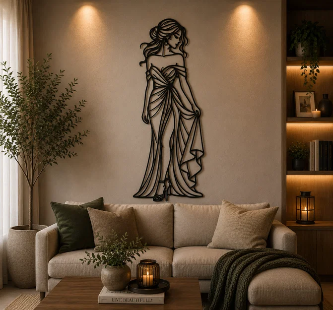 Tranh treo tường 2D Cô Gái Mặc Váy Thanh Lịch (Elegant Woman in Dress 2D Wall Art) - Image 1