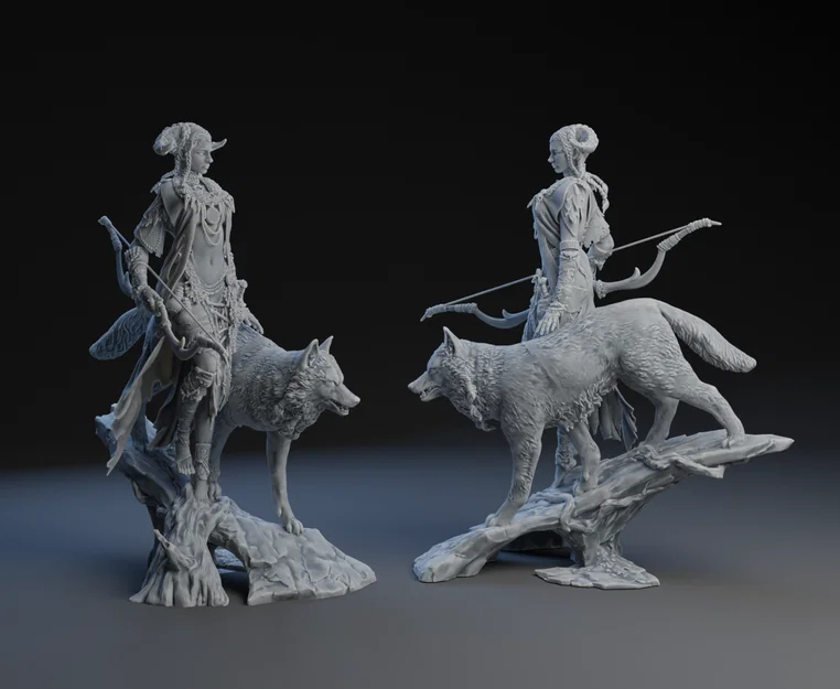 Mô hình 3D Nemetona: Nữ chiến binh cùng sói đầy tính nghệ thuật - Image 2