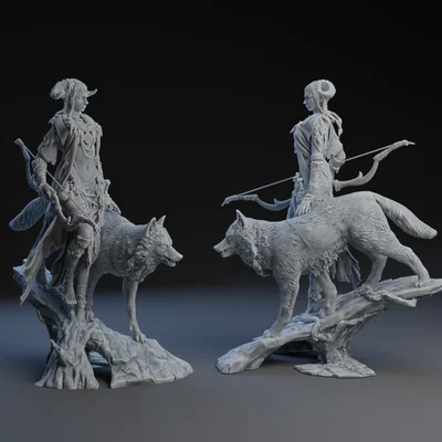 Mô hình 3D Nemetona: Nữ chiến binh cùng sói đầy tính nghệ thuật