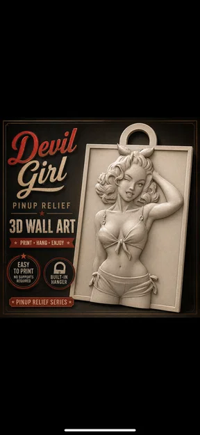 Mô hình 3D tranh treo tường Pin-up Devil Girl nghệ thuật (dễ in) - Image 1