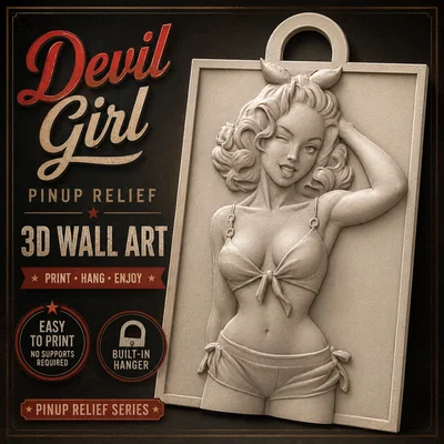Mô hình 3D tranh treo tường Pin-up Devil Girl nghệ thuật (dễ in)