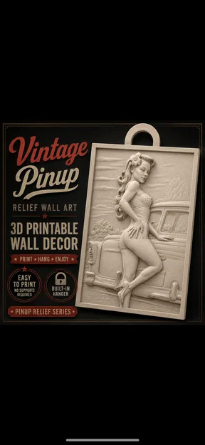 Mẫu tranh 3D treo tường Pin-Up cô gái và xe cổ cực đẹp - Image 1