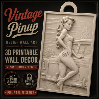 Mẫu tranh 3D treo tường Pin-Up cô gái và xe cổ cực đẹp