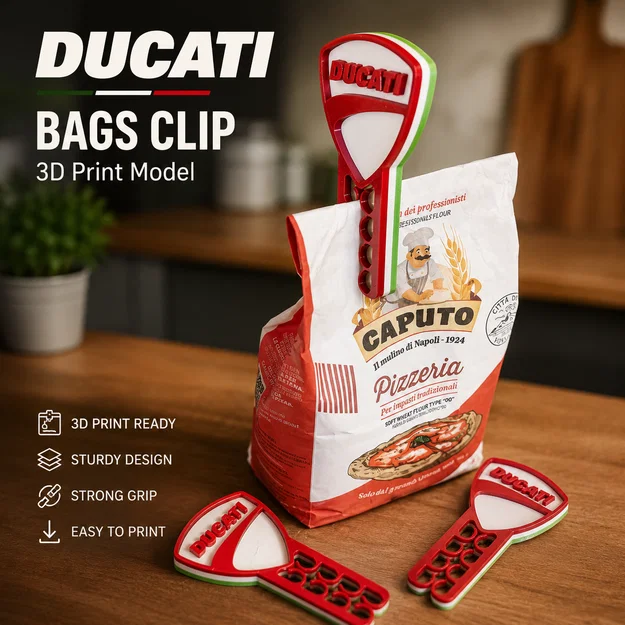 Kẹp miệng túi Ducati in 3D - Phụ kiện bếp phong cách cho tín đồ tốc độ - Image 1