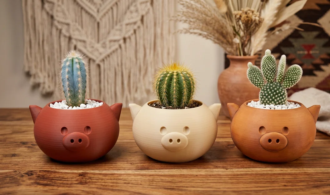 Chậu Cây Heo Hồng Hình Học (Geometric Pink Pig Planter) - Image 1