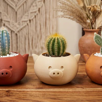 Chậu Cây Heo Hồng Hình Học (Geometric Pink Pig Planter)