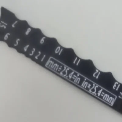 Thước đo bán kính nhỏ gọn kèm công thức đổi mm–inch (1–15mm)