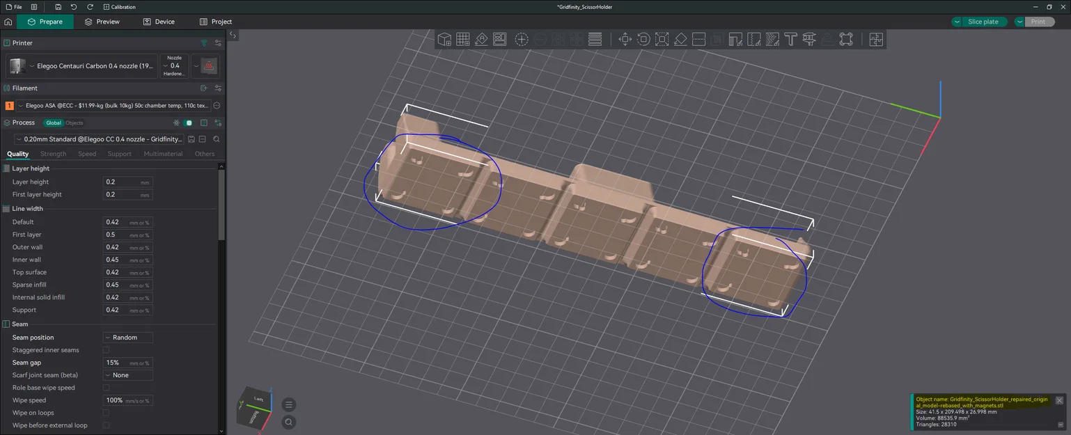 Gridfinity Scissor Holder (Remix: sửa model gốc, rebased, thêm lỗ nam châm 5 khay) - Image 1