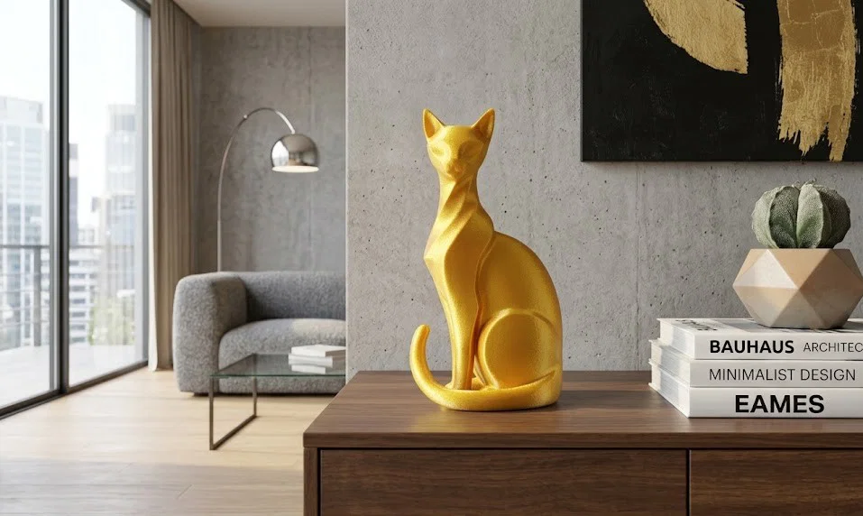 Tượng Mèo Vàng In 3D Thanh Lịch - Image 4