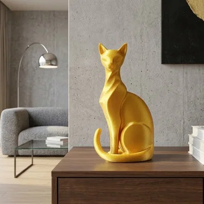 Tượng Mèo Vàng In 3D Thanh Lịch