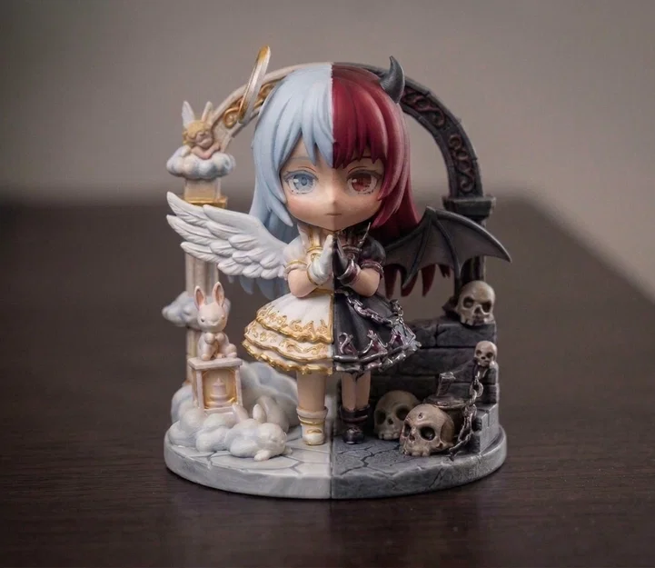Chibi Đền Thờ Thiên Thần & Ác Quỷ 70mm – Mô Hình Fantasy Đôi - Image 2