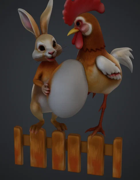 Mô hình trang trí 3D chú Thỏ và Gà trống (hase und hahn) độc đáo - Image 1