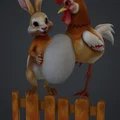 Mô hình trang trí 3D chú Thỏ và Gà trống (hase und hahn) độc đáo - Thumbnail 1
