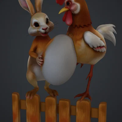 Mô hình trang trí 3D chú Thỏ và Gà trống (hase und hahn) độc đáo